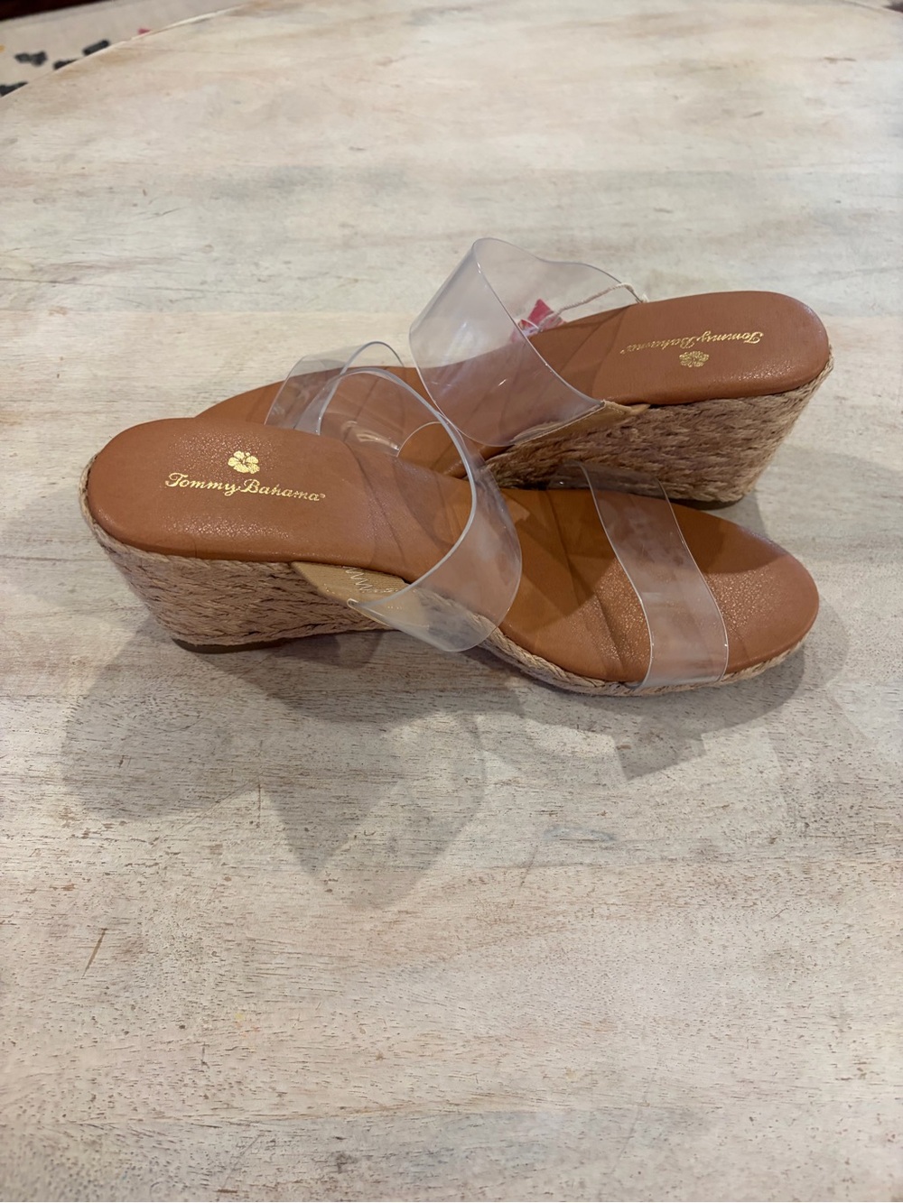 🌴☀️🌴Tommy Bahama Chic & Comfy Clear-Strap Tan Espadrille Wedge Sandals🌴☀️🌴